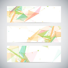 Vector banners set with polygonal abstract shapes, circles,