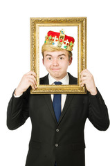 Fototapeta premium Man with picture frame isolated on the white