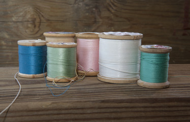 Vintage spools of sewing thread