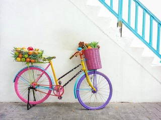 Fototapeta na wymiar Colorful bicycle for exterior decoration