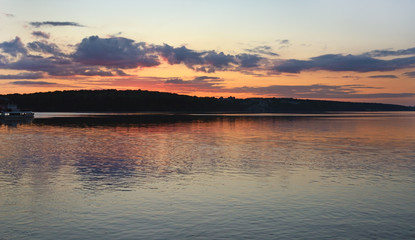 Wonderful landscape with sunset on the lake