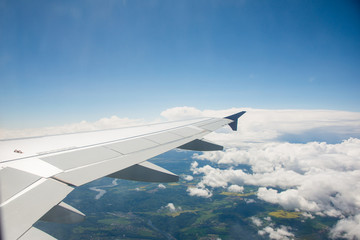 Airplane wing out of window