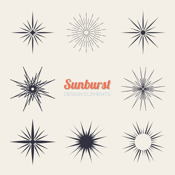 Vintage sunburst design elements collection with geometric shape