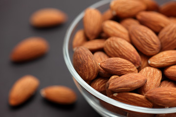 Almonds in a glass bowl