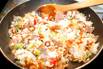Cooking a Frozen Meal of Rice and Beef