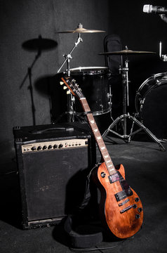 Set of musical instruments during concert