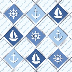 Cotton fabric Marine themed seamless pattern with anchors