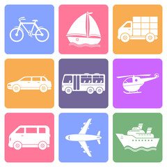 Transportation icons, flat design vector