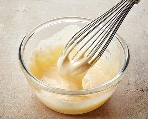 whipped egg yolk with sugar - obrazy, fototapety, plakaty