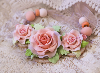Fashion studio shot of a floral rose necklace (jewelery made of