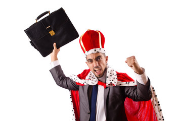 King businessman isolated on the white