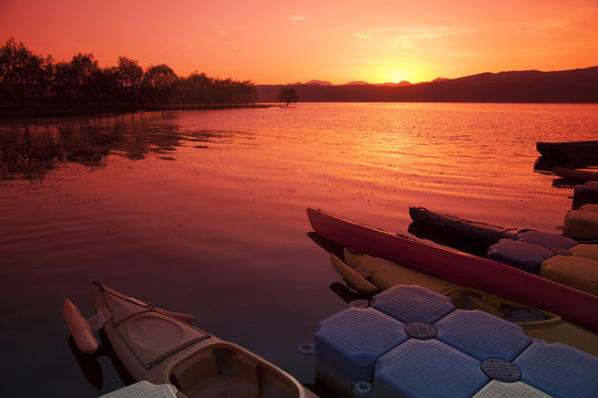 boat in sunset