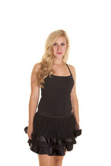 woman style short black dress ruffles