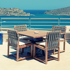 Terrace seaview with outdoor furniture in a luxury resort(Crete,