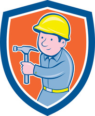 Carpenter Builder Hammer Shield Cartoon