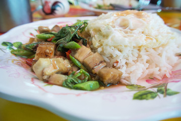 Basil fried rice with pork, Thai food