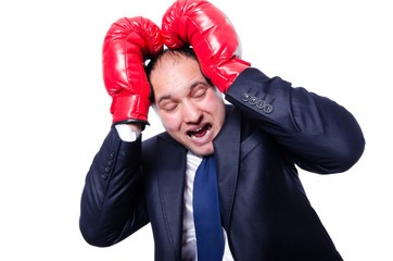 Young businessman boxer isolated on white