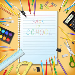 Back to school background with supplies tool