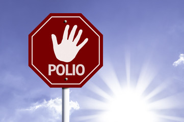 Stop Polio red sign with sun background - obrazy, fototapety, plakaty
