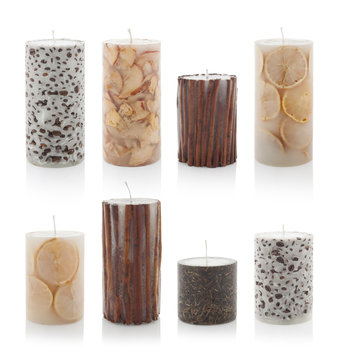 Eight scented candles isolated on white background. with PS path