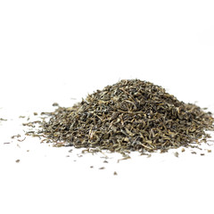 Green tea leaves isolated on white background