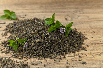 Green tea with mint. Selective focus