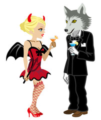 Halloween couple,Devil and Wolf Man,Isolated