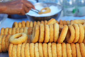 making donut placed in a row.