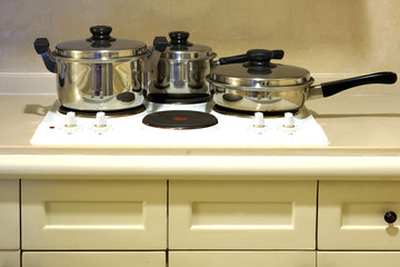 Group of Stainless steel pot on stove