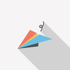 paper airplane flat icon with long shadow