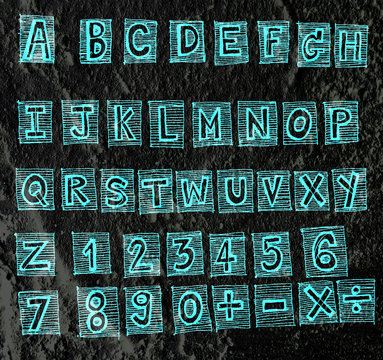 Hand drawn letters font written on wall texture background desig