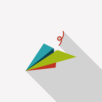 paper airplane flat icon with long shadow