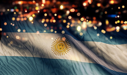Argentina National Flag Light Night Bokeh Abstract Background