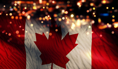 Canada National Flag Light Night Bokeh Abstract Background