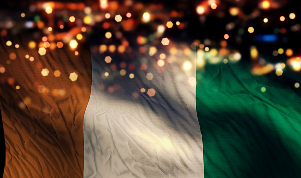 Cote D'Ivoire National Flag Light Night Bokeh Abstract