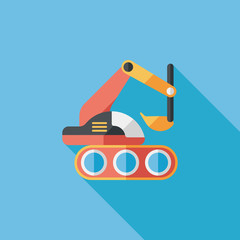 Excavator digger flat icon with long shadow,eps 10