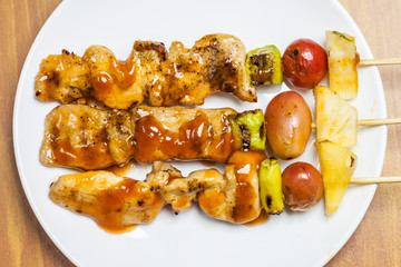 chicken barbecue and tomato , pineapple , chili