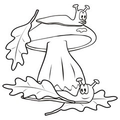 mushroom and slug,coloring book