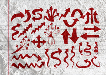 Arrow and Hand drawn sketch arrows collection on wall texture ba