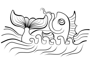 fish drawing in the stone