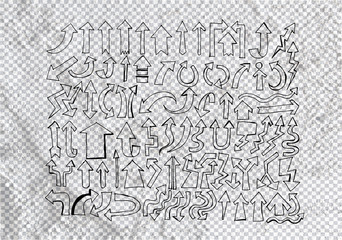 Arrow and Hand drawn sketch arrows collection on wall texture ba