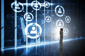 Composite image of businesswoman thinking