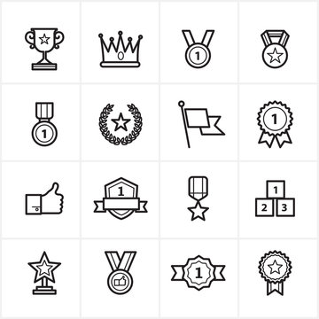 Flat Line Icons Trophy and Prize Icons Vector Illustration