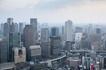 Fototapeta na wymiar Osaka city skyline from the Umeda Sky Building