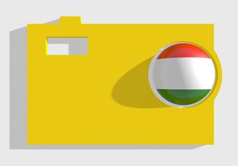 photo cam icon, sphere textured by hungary flag in ojective