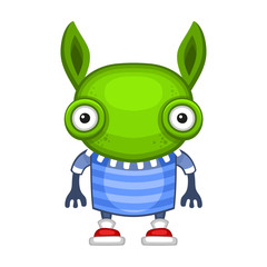 Funny Cartoon Green Alien. Vector