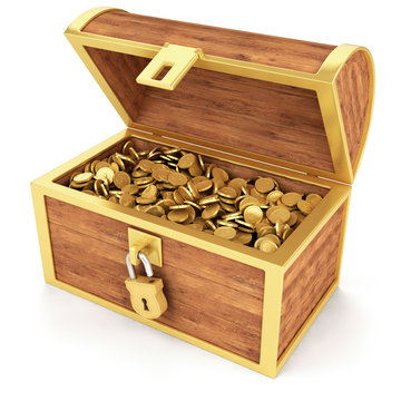 Treasure chest - Golden coins isolated
