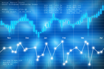 Stock market candlestick chart on blue background 