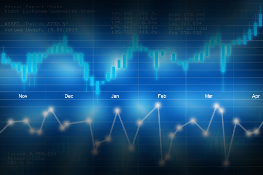 Stock market candlestick chart on blue background 
