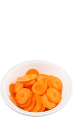 Naklejka na ściany i meble Chopped carrot in a bowl over white background